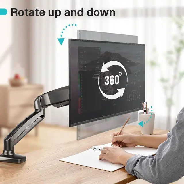 Alt view image 3 of 5 - BFTOU Black Single Monitor Arm Adjustable Stand Monitor Mount up to 32 inches and 17.6 lbs,Computer Desk Mount with Clamp and Grommet Base