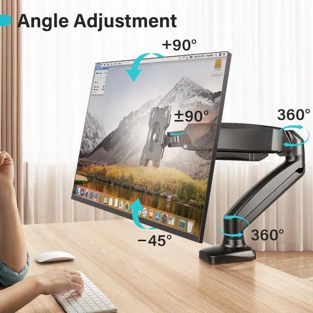 Alt view image 2 of 5 - BFTOU Black Single Monitor Arm Adjustable Stand Monitor Mount up to 32 inches and 17.6 lbs,Computer Desk Mount with Clamp and Grommet Base