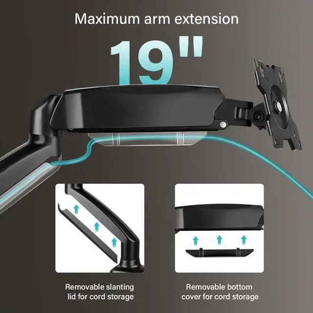 Alt view image 4 of 5 - BFTOU Black Single Monitor Arm Adjustable Stand Monitor Mount up to 32 inches and 17.6 lbs,Computer Desk Mount with Clamp and Grommet Base