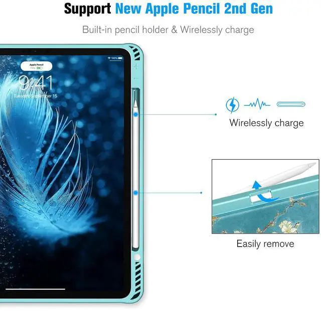 Alt view image 3 of 5 - CaseBot Magnetic Case for iPad Pro 12.9-inch 6th Generation 2022, Multiple Angle Shockproof Rugged Stand Case, Soft TPU Back Cover w/Pencil Holder, Also Fit iPad Pro 12.9" 5th/4th/3rd Gen, Blossom