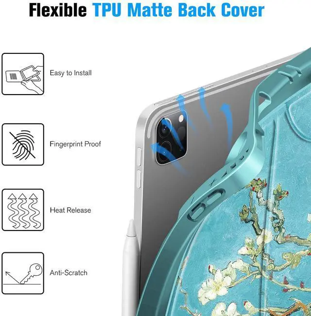 Alt view image 5 of 5 - CaseBot Magnetic Case for iPad Pro 12.9-inch 6th Generation 2022, Multiple Angle Shockproof Rugged Stand Case, Soft TPU Back Cover w/Pencil Holder, Also Fit iPad Pro 12.9" 5th/4th/3rd Gen, Blossom