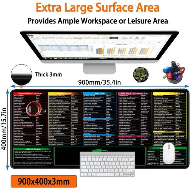 Alt view image 2 of 5 - BIRSUKL Excel Shortcuts Mouse PadExtended Large XXL35.4x15.7x0.12in Cheat SheetGaming MousepadGiant PC Office Excel Desk PadWaterproof Keyboard MatNon-Slip Rubber BaseStitched Edges