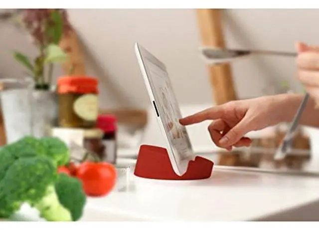 Alt view image 5 of 5 - Bosign Silicone Kitchen Tablet Stand for iPad/Tablet PC, Red
