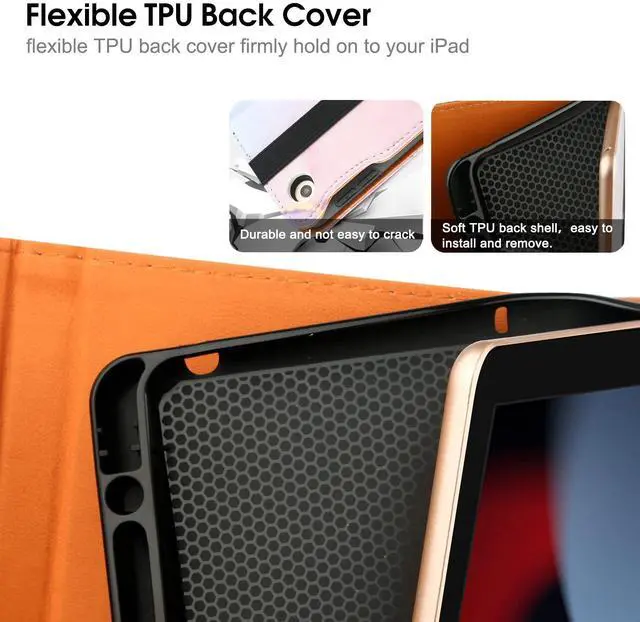 Alt view image 3 of 5 - for iPad 6th/ 5th Generation Cases, iPad Air 2/ Air Case, for iPad 9.7 Inch Case 2018/2017 with Pencil Holder, Auto Sleep/Wake, Multiple Viewing Angles - A1893 / A1954 / A1822 / A1823,Pink Cloud