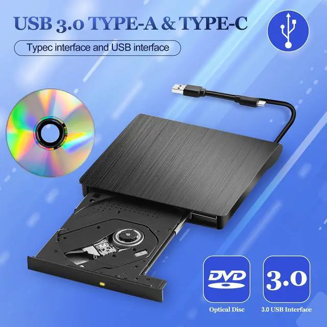 Alt view image 2 of 5 - External DVD Drive with Protective Carrying Case,USB 3.0 Type C Portable CD/DVD +/-RW Disk Drive DVD Player for Laptop CD/DVD ROM Burner Reader