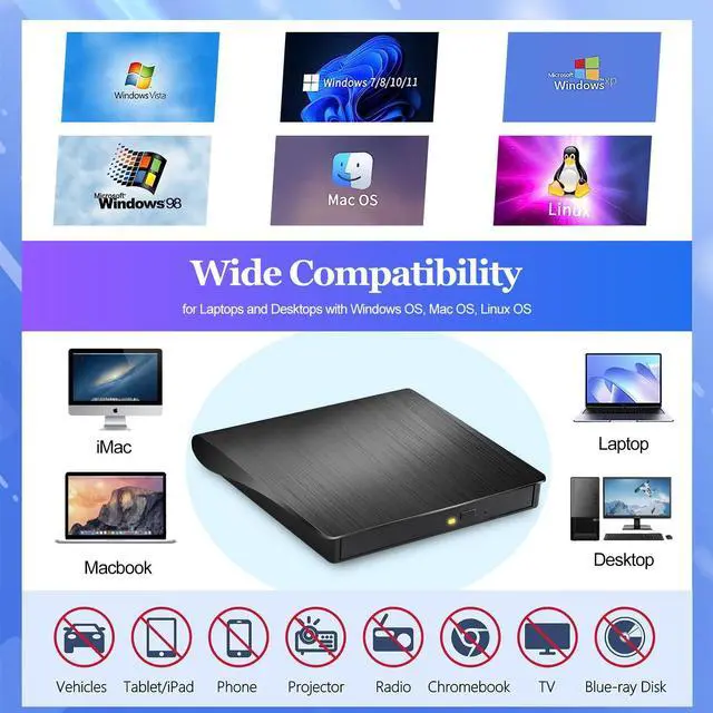 Alt view image 3 of 5 - External DVD Drive with Protective Carrying Case,USB 3.0 Type C Portable CD/DVD +/-RW Disk Drive DVD Player for Laptop CD/DVD ROM Burner Reader