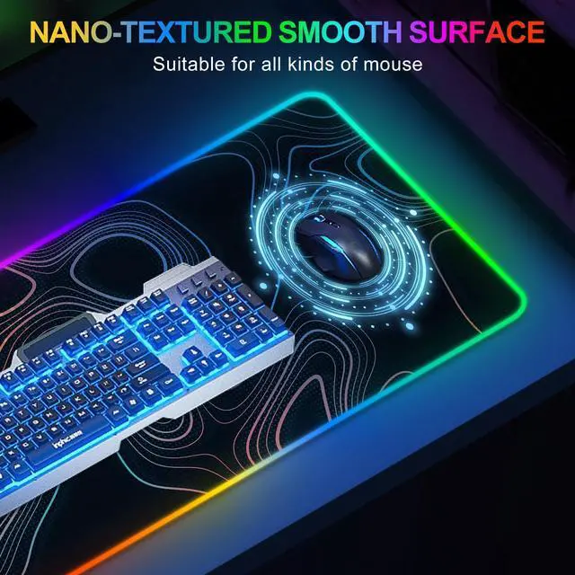Alt view image 2 of 5 - ARTSO RGB Gaming Mouse Pad, Large Extended Soft Led Mouse Pad with 14 Lighting Modes 2 Brightness, Water Resist Keyboard Pad, Computer Mousepads Mat 35.4x15.7inch, Colorful Abstract Lines