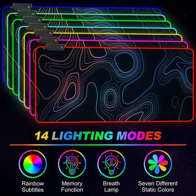 Alt view image 3 of 5 - ARTSO RGB Gaming Mouse Pad, Large Extended Soft Led Mouse Pad with 14 Lighting Modes 2 Brightness, Water Resist Keyboard Pad, Computer Mousepads Mat 35.4x15.7inch, Colorful Abstract Lines