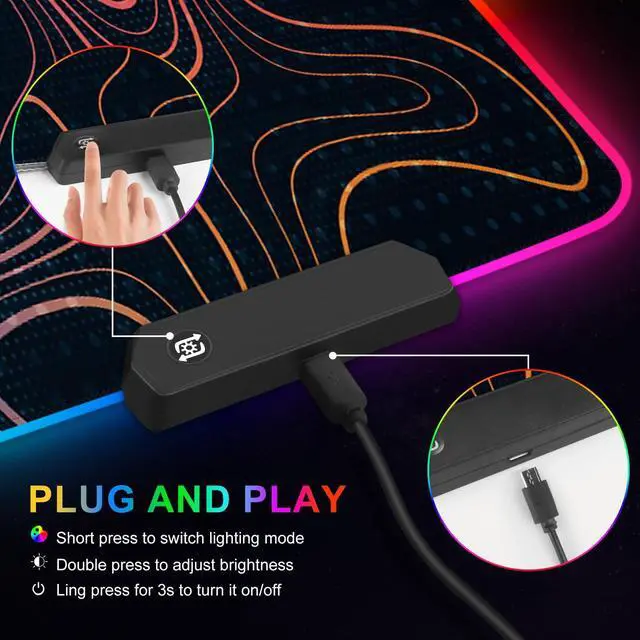 Alt view image 5 of 5 - ARTSO RGB Gaming Mouse Pad, Large Extended Soft Led Mouse Pad with 14 Lighting Modes 2 Brightness, Water Resist Keyboard Pad, Computer Mousepads Mat 35.4x15.7inch, Colorful Abstract Lines