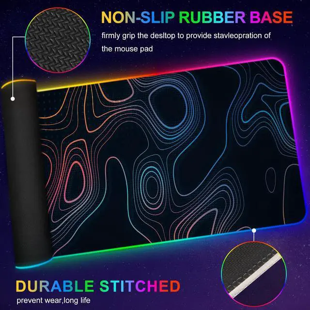Alt view image 4 of 5 - ARTSO RGB Gaming Mouse Pad, Large Extended Soft Led Mouse Pad with 14 Lighting Modes 2 Brightness, Water Resist Keyboard Pad, Computer Mousepads Mat 35.4x15.7inch, Colorful Abstract Lines