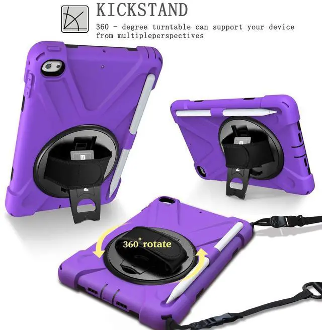 Alt view image 2 of 5 - BRAECN for iPad Mini 5th Generation Case Kids, Rugged Hybrid Protective Case with Shoulder Strap,Hand Strap,Kickstand and Pencil Holder for iPad Mini 5/Mini 4 7.9 Inch-Purple