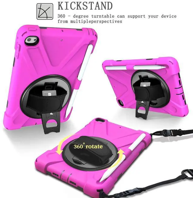 Alt view image 3 of 5 - BRAECN for iPad Mini 5 Case,iPad Mini 4 Case 9.7 inch with 360 Rotating Handle Strap/Kickstand,Shoulder Strap,Built-in Pencil Holder Case for iPad Mini 5th/4th Generation -Rose