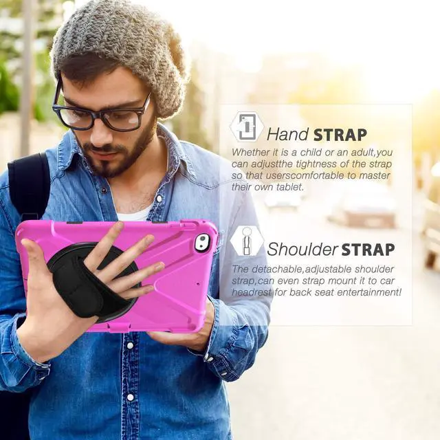 Alt view image 5 of 5 - BRAECN for iPad Mini 5 Case,iPad Mini 4 Case 9.7 inch with 360 Rotating Handle Strap/Kickstand,Shoulder Strap,Built-in Pencil Holder Case for iPad Mini 5th/4th Generation -Rose