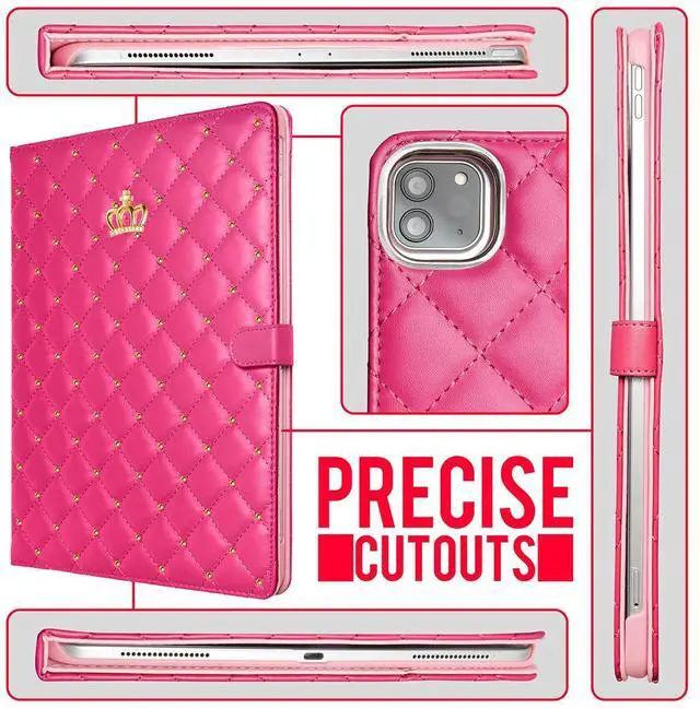 Alt view image 5 of 5 - AuroiCCY for iPad Pro 12.9 inch 6th/5th/4th/3rd Case (2022/2021/2020/2018), Girly Woman Cute Crown Elegant PU Leather Bling Diamond Smart Auto Wake/Sleep Stand Flip Cover for iPad Pro 12.9 (Hot Pink)