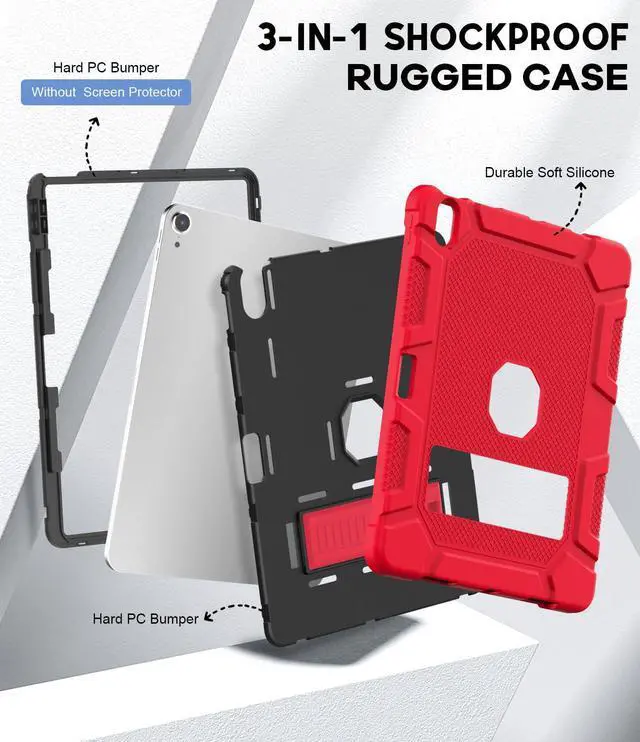 Alt view image 5 of 5 - Azzsy Case for iPad Air 13-inch (M3/M2) 2025/2024, [Built-in Pencil Holder] Heavy Duty Shockproof Rugged High Impact Protective Case for 13 inch iPad Air (2025/2024 Version), Red