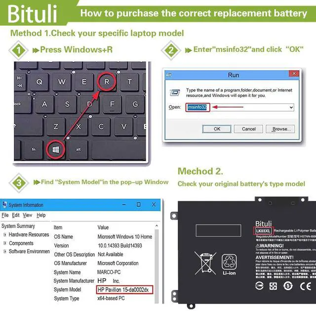 Alt view image 4 of 5 - Bituli LK03XL L09281-855 916814-855 Battery for HP Envy X360 Convertible 15-bp0xx 15-bq0xx 15-cn0xxx 15m-cp0xxx 17-ae0xx 17-bw0xxx Rechargeable LKO3XL LK03048XL 55.8Wh 4835mAh 11.55V