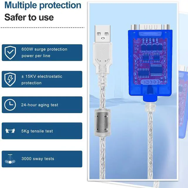 Alt view image 2 of 5 - Buacoz USB to RS485 RS422 Converter Cable,(16.4 Feet) with FT232 Chip Industrial Adapter 9-pin Serial Port Connector Supports Win9 8 7/XP/ista/Mac/Linux