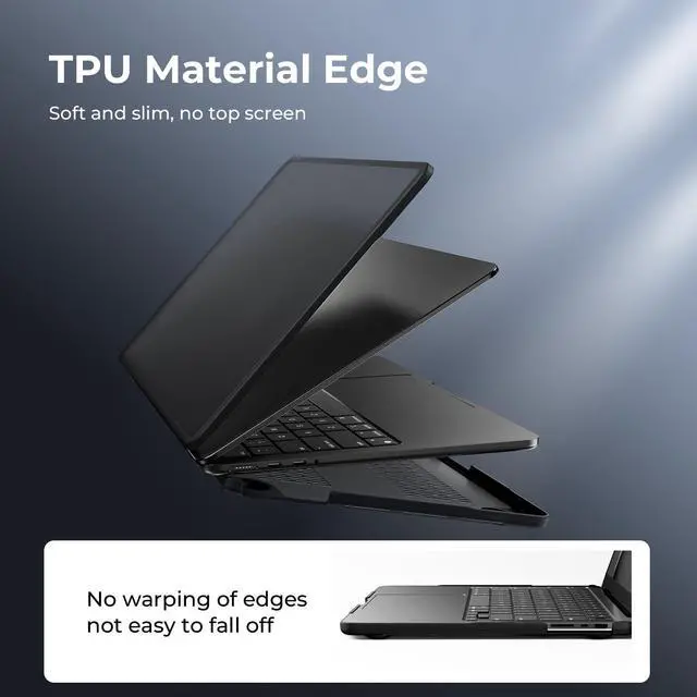 Alt view image 2 of 5 - BlueSwan Anti-Cracking Hard Shell Case Compatible with MacBook Pro 14-inch 2025 2024-2021 Release M4 M3 M2 M1 Pro/Max Chip, Anti-Fingerprint Soft TPU Bumper, Frosted Black