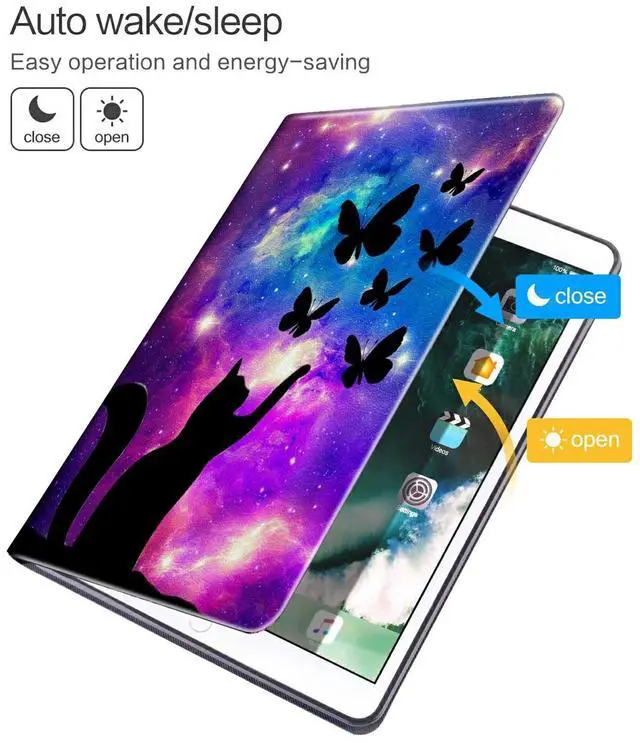 Alt view image 2 of 5 - Case for  Fire HD 10 Tablet (Only 11th Generation, 2021 Release), PU Leather Folding Smart Stand Cover with Auto Sleep Wake Feature Folio Case for New Fire HD 10.1",Galaxy Butterfly Cat