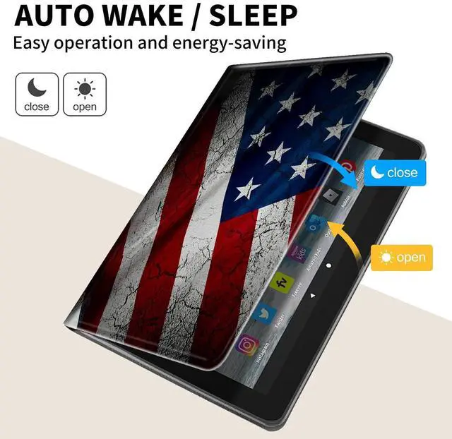 Alt view image 3 of 5 - Case for All-New  Fire HD 10 & Fire HD 10 Plus Tablet (11th Generation 2021 Release) 360 Degree Rotating Swivel Stand PU Leather Cover with Auto Wake Sleep, Vintage American Flag