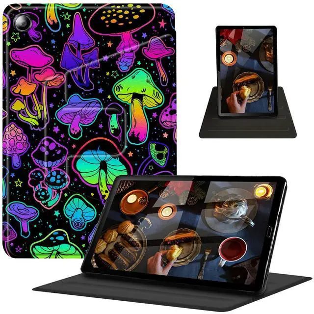 Main image of Case for Amazon Fire HD 10 Tablet (9th/7th/5th Generation,2019/2017/2015 Release) 360 Degree Rotating Swivel Stand PU Leather Cover with Auto Wake Sleep, Trippy Mushroom