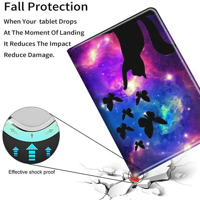 Alt view image 4 of 5 - BVDIKMI Case for Fire HD 8 and HD 8 Plus Tablet (10th Generation 2020 Release), Slim PU Leather Cover with Auto Sleep Wake Feature Folio Case for All-New  Fire HD 8,Galaxy Butterfly Cat