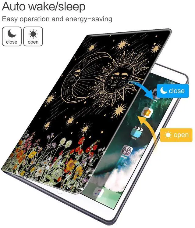 Alt view image 3 of 5 - Case for  Kindle Fire 7 Tablet (9th/7th/5th Generation, 2019/2017/2015 Release) Slim PU Leather Cover Auto Wake/Sleep Feature Folio Case for All-New Kindle 7 inch, Moon Sun Garden