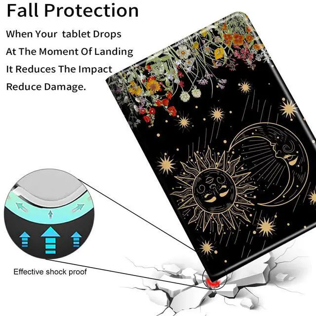Alt view image 4 of 5 - Case for  Kindle Fire 7 Tablet (9th/7th/5th Generation, 2019/2017/2015 Release) Slim PU Leather Cover Auto Wake/Sleep Feature Folio Case for All-New Kindle 7 inch, Moon Sun Garden