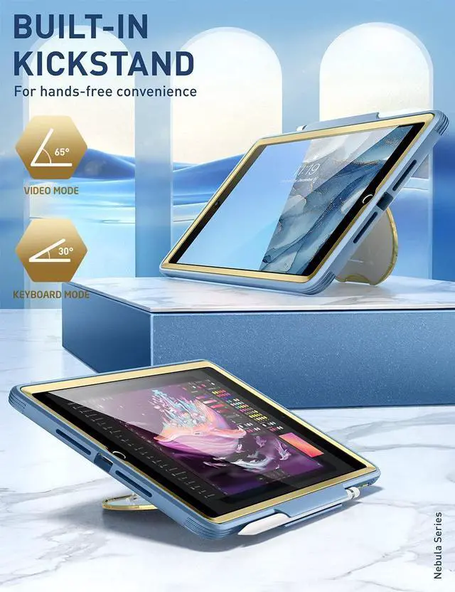 Alt view image 2 of 5 - Clayco Nebula Case for iPad 9th/8th/7th Generation Case 10.2 Inch 2021/2020/2019, Multi-Angle Viewing Full Body Stand Cover for iPad 10.2" with Built-in Screen Protector & Pencil Holder, Ocean