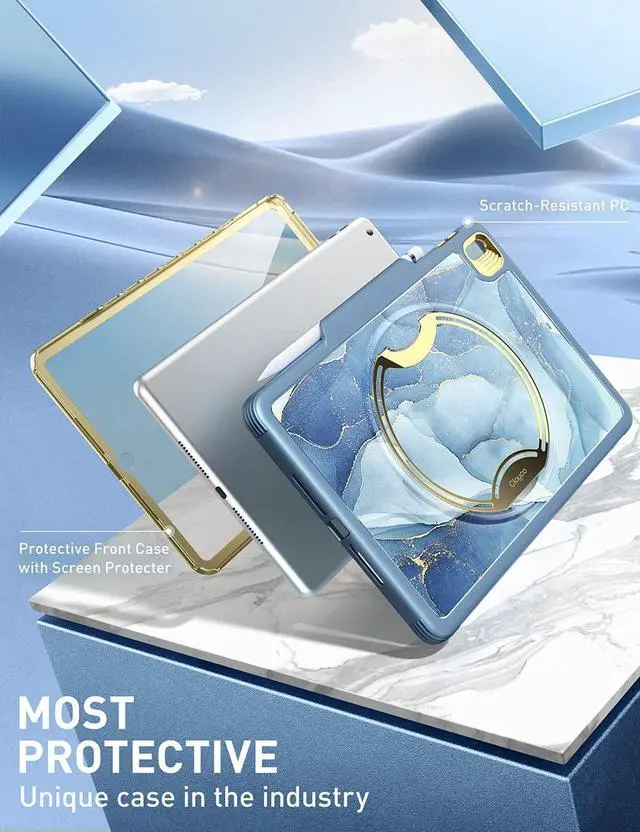 Alt view image 4 of 5 - Clayco Nebula Case for iPad 9th/8th/7th Generation Case 10.2 Inch 2021/2020/2019, Multi-Angle Viewing Full Body Stand Cover for iPad 10.2" with Built-in Screen Protector & Pencil Holder, Ocean