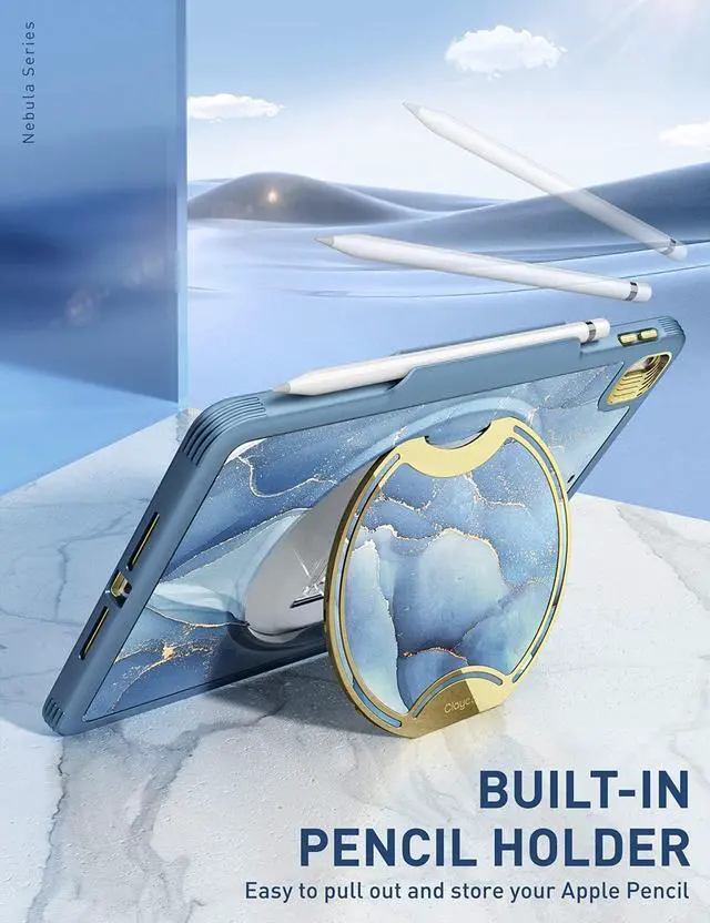 Alt view image 5 of 5 - Clayco Nebula Case for iPad 9th/8th/7th Generation Case 10.2 Inch 2021/2020/2019, Multi-Angle Viewing Full Body Stand Cover for iPad 10.2" with Built-in Screen Protector & Pencil Holder, Ocean