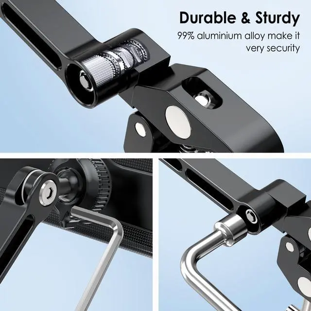 Alt view image 2 of 5 - Aluminium Tablet Mount Clamp for Spin Bike, Stationary Bicycle, Treadmill, Stroller Indoor Bike, Peloton, Elliptical - Compatible with 4-13" Tablet, iPad Pro, Air, Mini, Galaxy Tab