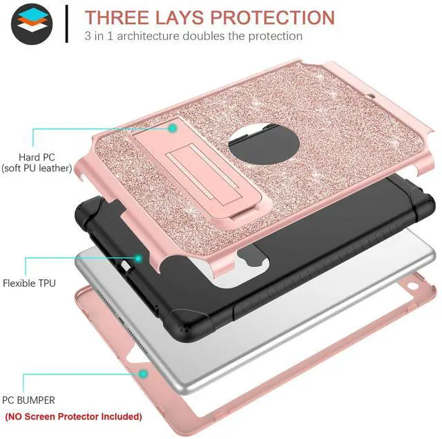 Alt view image 2 of 5 - BENTOBEN for Case for iPad Air 2/iPad 9.7 2017/2018/Pro 9.7, iPad 5th/6th Generation Case, Glitter 3Layer Full Body Protective Shockproof Girls Women Kids Tablet Cover, Rose Gold
