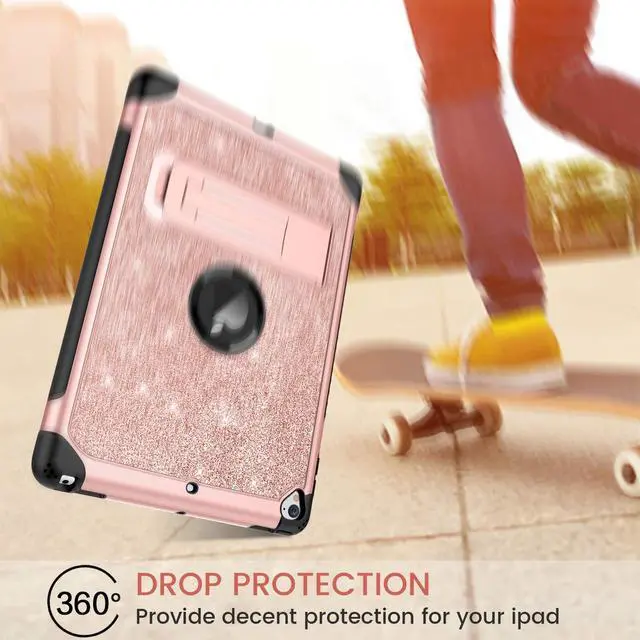 Alt view image 5 of 5 - BENTOBEN for Case for iPad Air 2/iPad 9.7 2017/2018/Pro 9.7, iPad 5th/6th Generation Case, Glitter 3Layer Full Body Protective Shockproof Girls Women Kids Tablet Cover, Rose Gold