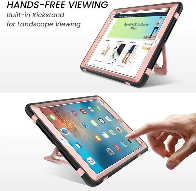 Alt view image 4 of 5 - BENTOBEN for Case for iPad Air 2/iPad 9.7 2017/2018/Pro 9.7, iPad 5th/6th Generation Case, Glitter 3Layer Full Body Protective Shockproof Girls Women Kids Tablet Cover, Rose Gold