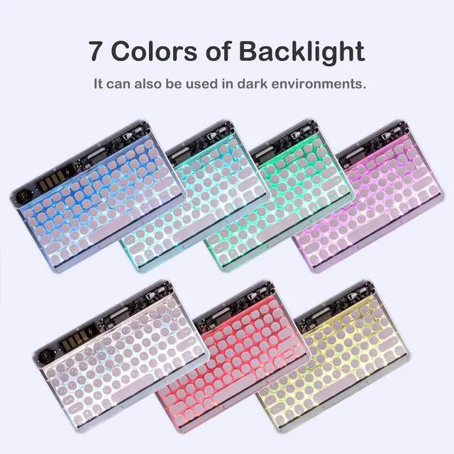 Alt view image 2 of 5 - Wireless Bluetooth Keyboard for ipad,7-Color RGB Backlight 10 "Round Keys Transparent Keyboard,Ultra-Slim Rechargeable Wireless Bluetooth Keyboard for ipad 9th/8th Gen, ipad Pro/Air/Mini(Light Pink)