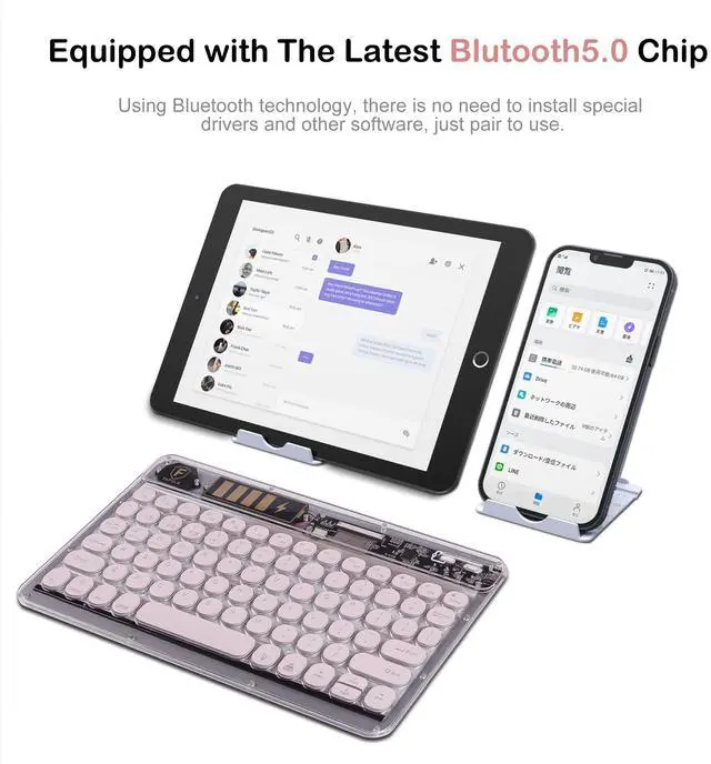 Alt view image 4 of 5 - Wireless Bluetooth Keyboard for ipad,7-Color RGB Backlight 10 "Round Keys Transparent Keyboard,Ultra-Slim Rechargeable Wireless Bluetooth Keyboard for ipad 9th/8th Gen, ipad Pro/Air/Mini(Light Pink)