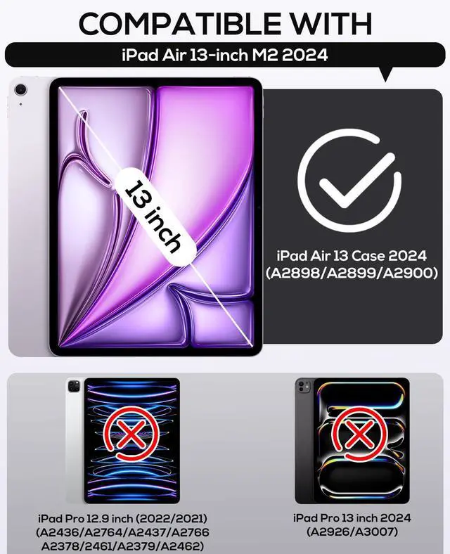 Alt view image 2 of 5 - Cantis Case for iPad Air 13 Inch (M3) 2025/ for iPad Air 13-inch (M2) 2024 with Pencil Holder, Heavy Duty Shockproof Case for i Pad Air 13" Supports Pencil Pro and Pencil (USB-C), Dark Purple+Black