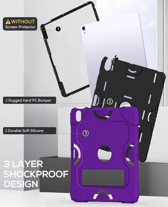 Alt view image 4 of 5 - Cantis Case for iPad Air 13 Inch (M3) 2025/ for iPad Air 13-inch (M2) 2024 with Pencil Holder, Heavy Duty Shockproof Case for i Pad Air 13" Supports Pencil Pro and Pencil (USB-C), Dark Purple+Black