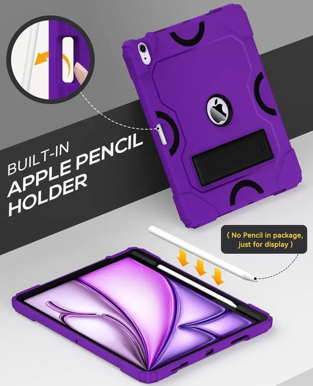Alt view image 5 of 5 - Cantis Case for iPad Air 13 Inch (M3) 2025/ for iPad Air 13-inch (M2) 2024 with Pencil Holder, Heavy Duty Shockproof Case for i Pad Air 13" Supports Pencil Pro and Pencil (USB-C), Dark Purple+Black