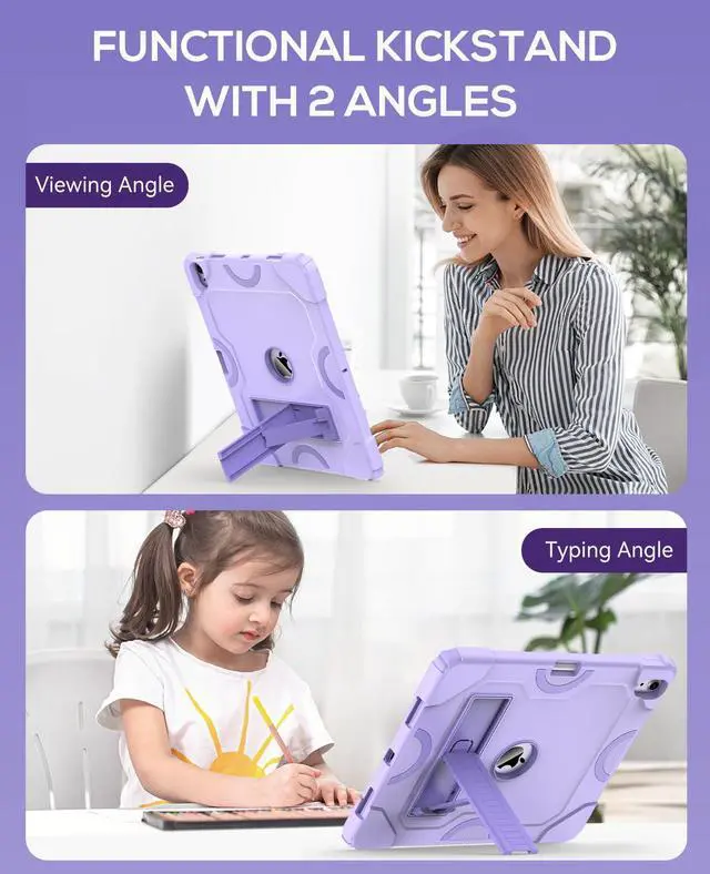 Alt view image 3 of 5 - Cantis Case for iPad Air 13 Inch (M3) 2025/ for iPad Air 13-inch (M2) 2024 with Pencil Holder, Heavy Duty Shockproof Case for i Pad Air 13" Supports Pencil Pro and Pencil (USB-C), Purple+Purple