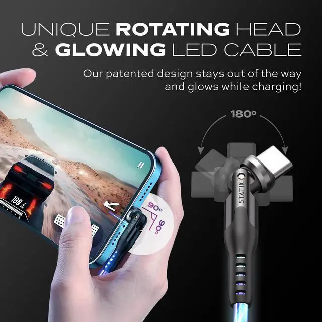 Alt view image 3 of 5 - Statik GloBright 360 Magnetic Charging Cable, Light Up Charging Cable, Magnetic USB C Charging Cable, LED Charging Cable, Magnetic Charger Cable, Glowing Light Up Phone Charger Cord 6FT 3-Pack