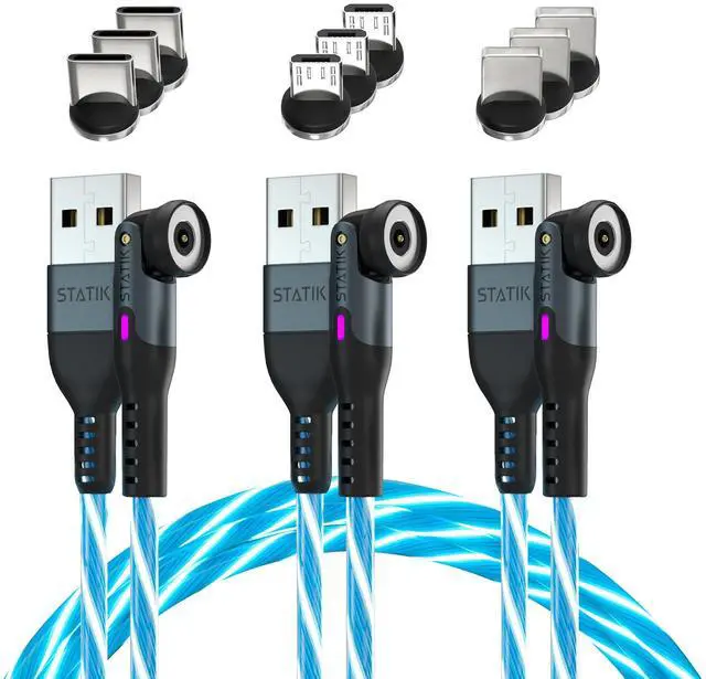 Main image of Statik GloBright 360 Magnetic Charging Cable, Light Up Charging Cable, Magnetic USB C Charging Cable, LED Charging Cable, Magnetic Charger Cable, Glowing Light Up Phone Charger Cord 6FT 3-Pack