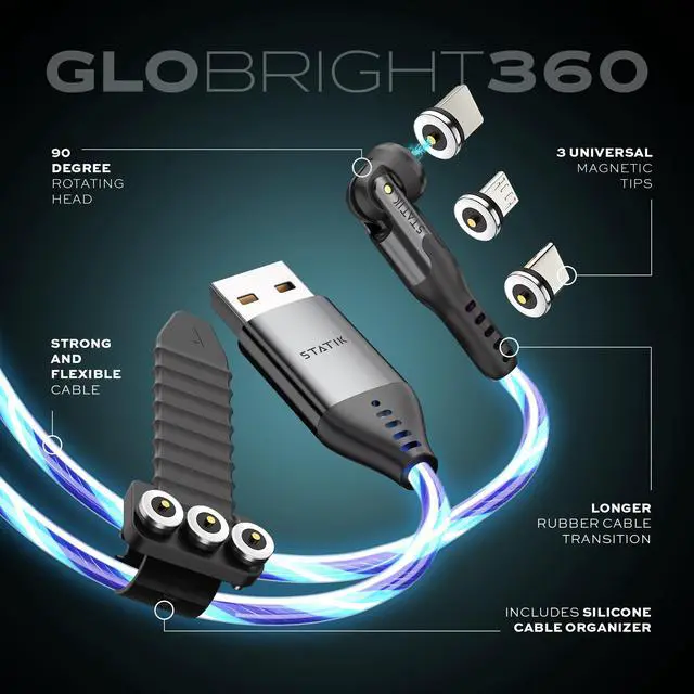 Alt view image 2 of 5 - Statik GloBright 360 Magnetic Charging Cable, Light Up Charging Cable, Magnetic USB C Charging Cable, LED Charging Cable, Magnetic Charger Cable, Glowing Light Up Phone Charger Cord 6FT 3-Pack