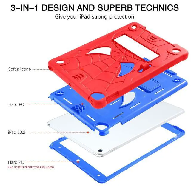 Alt view image 3 of 5 - BENTOBEN for iPad 9th Generation Case, iPad 8th/7th Generation Case, iPad 10.2 2021/2020/2019 Case, Heavy Duty Rugged Shockproof Protective Cover with Stand Pen Holder Children Boys, Bright Red