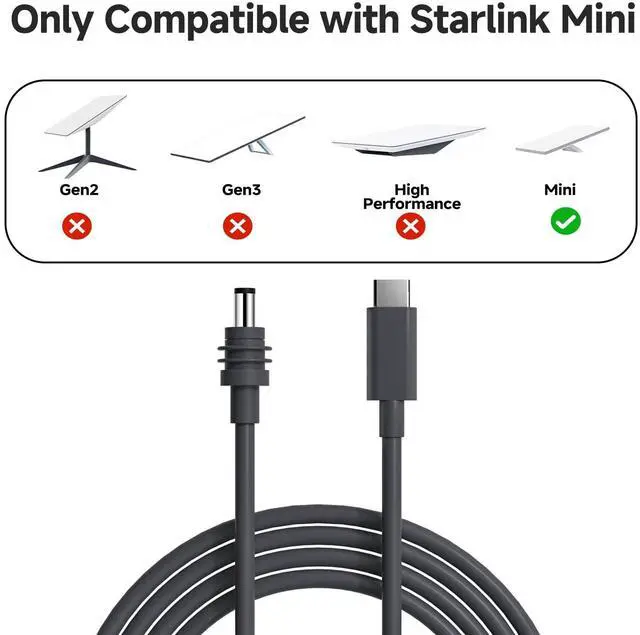 Alt view image 2 of 5 - 10FT StarLink Mini Power Cable, 100W USB C to DC Cable for StarLink Mini, Waterproof | Work with 65W+ PD | 20V 5A (USB C to DC Cable, 10 FT)