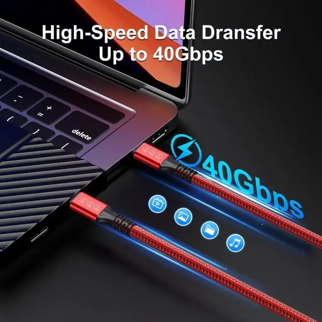 Alt view image 4 of 5 - Thunderbolt 4 Cable 6.6ft, USB C Thunderbolt 4 Monitor Cable, 40Gbps Data Transfer, Single 8K/Dual 4K Video, Compatible With Thunderbolt 4/3 Monitor, Hub, Docking Stations - Red