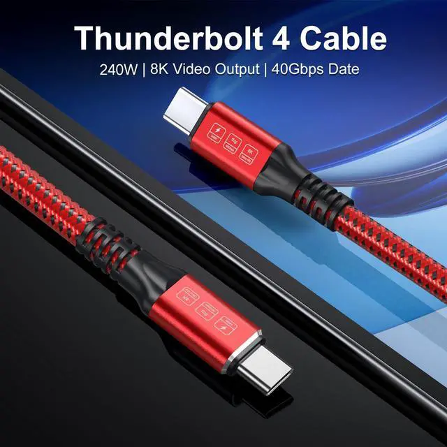 Alt view image 2 of 5 - Thunderbolt 4 Cable 6.6ft, USB C Thunderbolt 4 Monitor Cable, 40Gbps Data Transfer, Single 8K/Dual 4K Video, Compatible With Thunderbolt 4/3 Monitor, Hub, Docking Stations - Red
