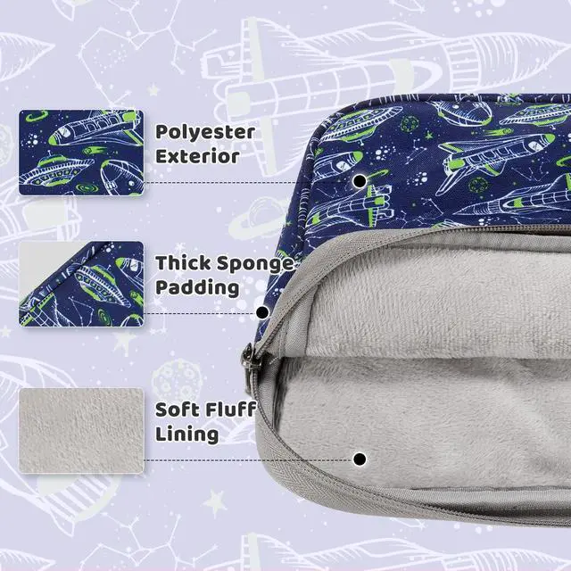 Alt view image 3 of 5 - Choco Mocha Kids Tablet Sleeve Bag for Boys, 10 Inch Tablet Carrying Case for Fire 7, Fire HD 8 Tablet, Kindle Kids Edition, iPad,Toddler Tablet Bag,Space Plane Blue