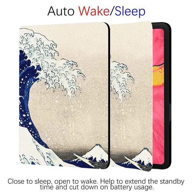 Alt view image 4 of 5 - Berkin Arts Compatible with iPad Pro 12.9 Inch 2022(6th Gen) Case/2021(5th Gen) Case Folio Case Premium Leather Cover Ukiyo-e Japanese Style (The Great Wave by Hokusai)